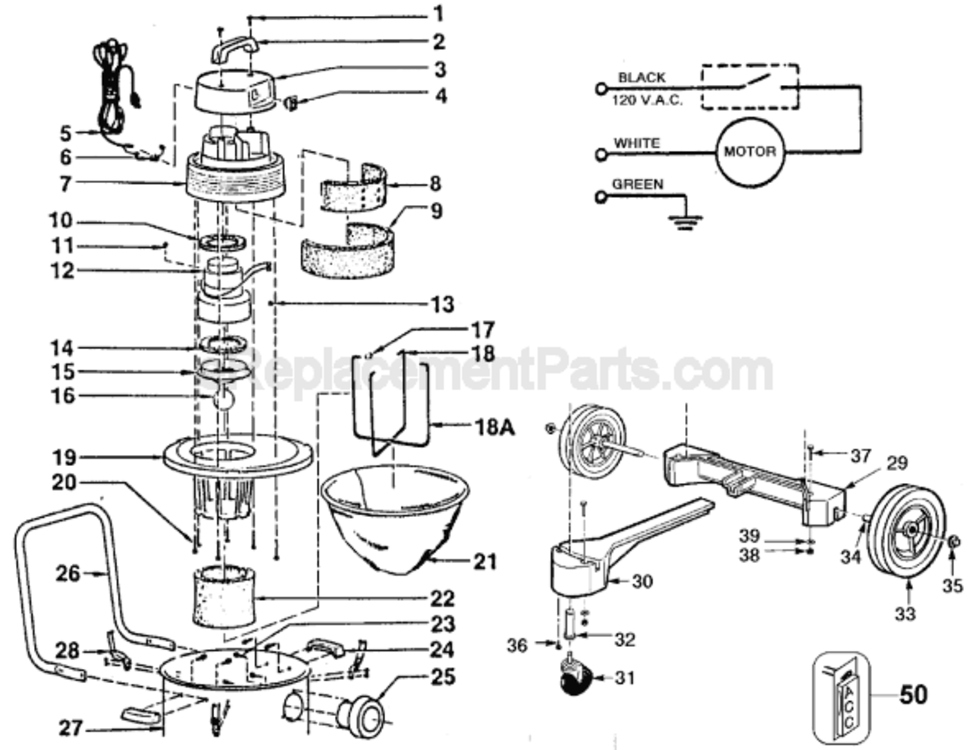 Page A Diagram and Parts List for 6633 Type 3 Porter Cable Utility Vacuum